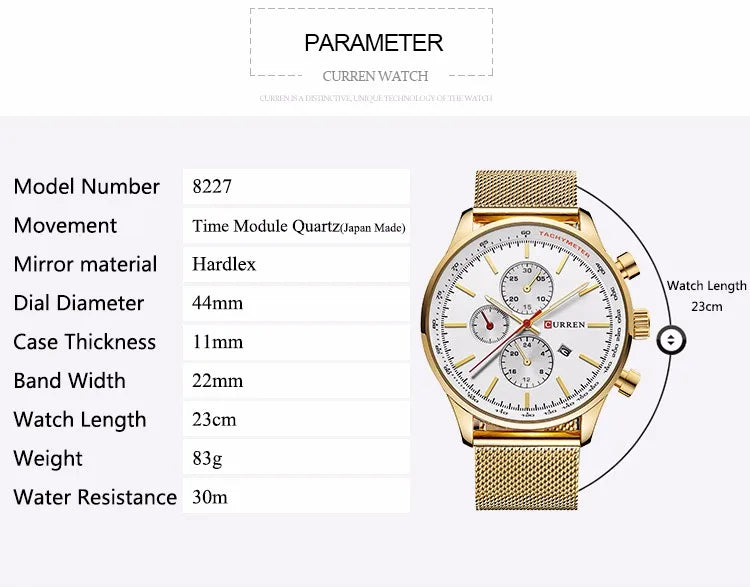 Curren 8227 Analógico Resistente al Agua
