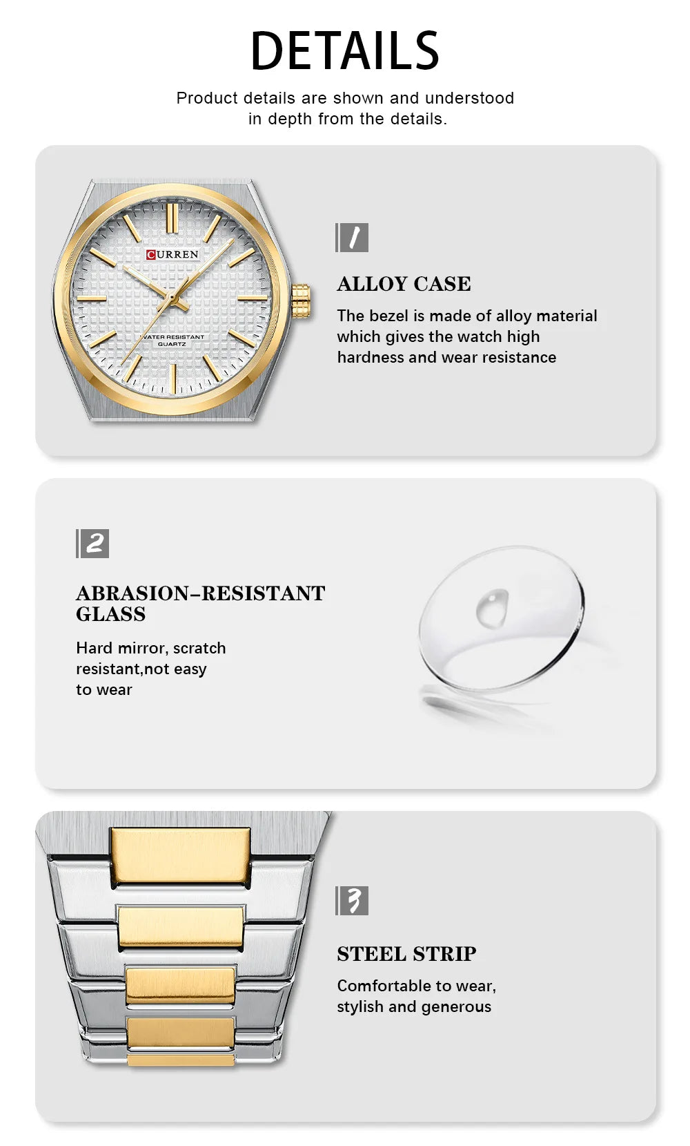 CURREN 8439 Cuarzo Oro Plateado