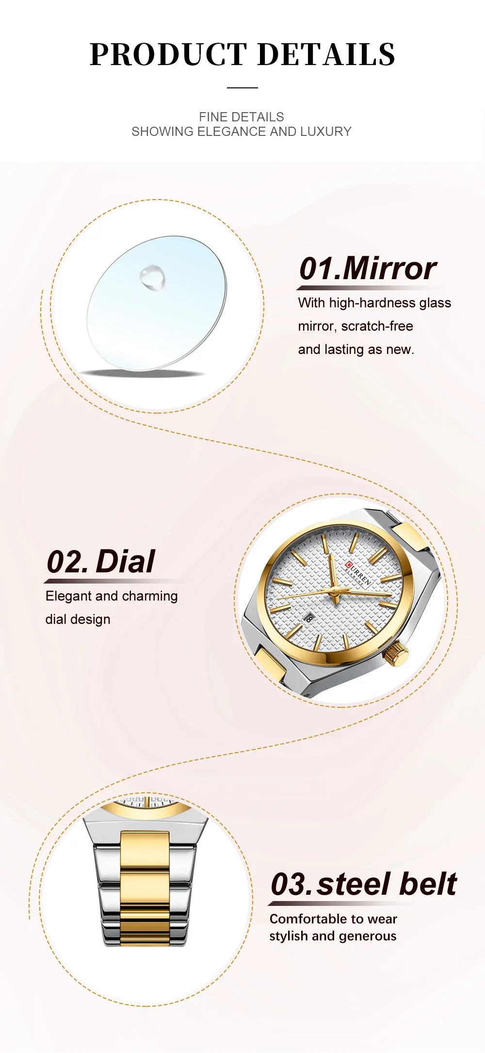 CURREN 8439 Cuarzo Oro Plateado