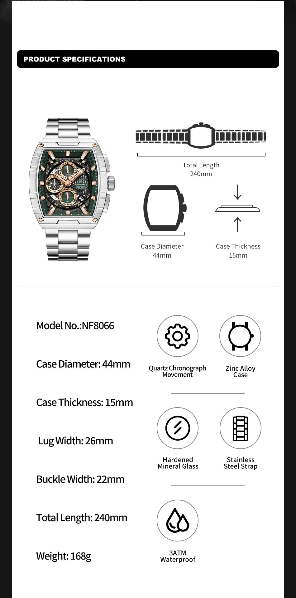Naviforce Nf8066 Crono Hombre Acero